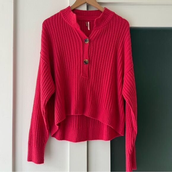 Free People Cocoa Henley Pullover in Virtual Pink | Small - Picture 3 of 5